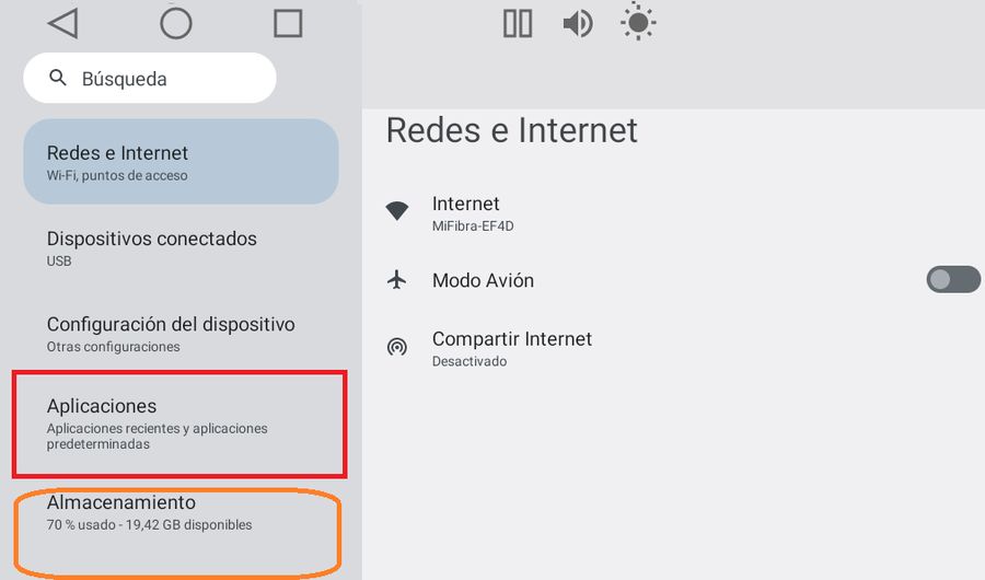 Ajustes de red e internet