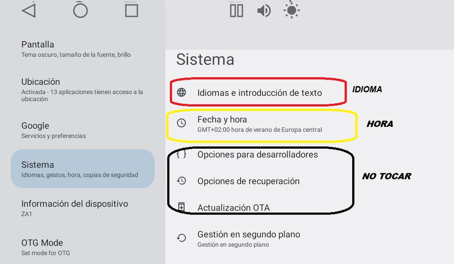 Ajustes del sistema