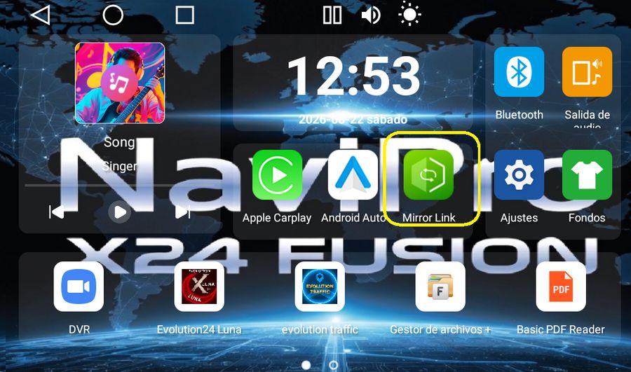 Primera página de la pantalla principal, en horizontal