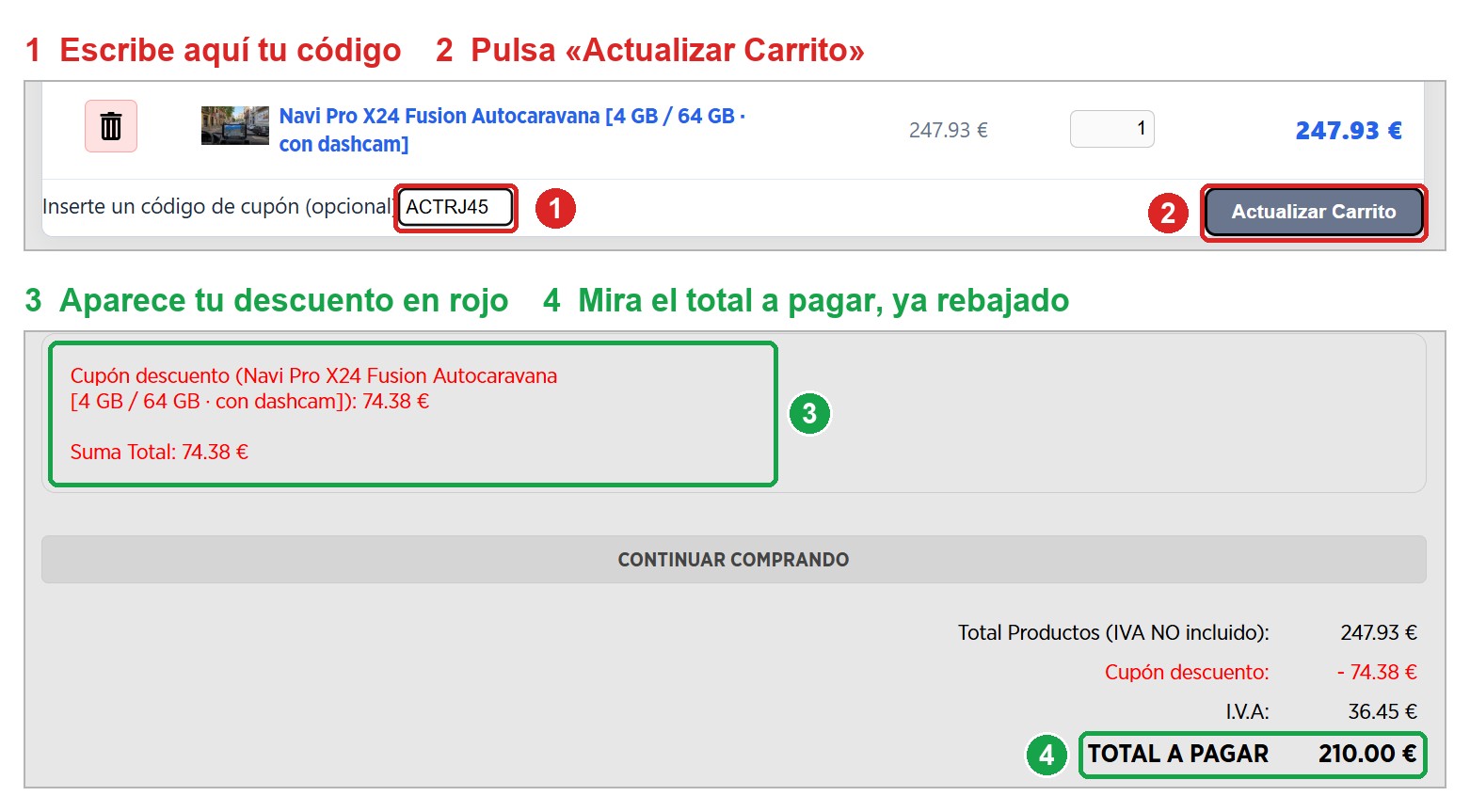 Cómo meter el código ACTRJ45 en el carrito