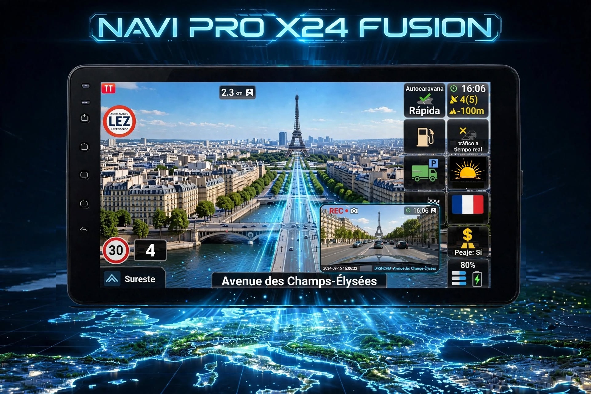 Navi Pro X24 Fusion navegando con c�mara de carretera y tr�fico en tiempo real